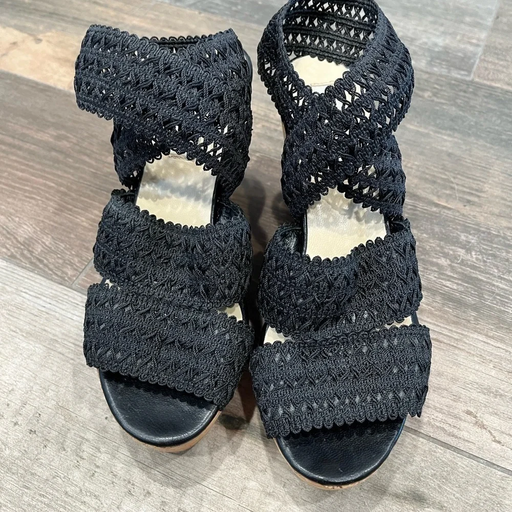 LK Bennett “Eimear” Elastic / Cork Platform Wedge Sandals - Size 35 US 5